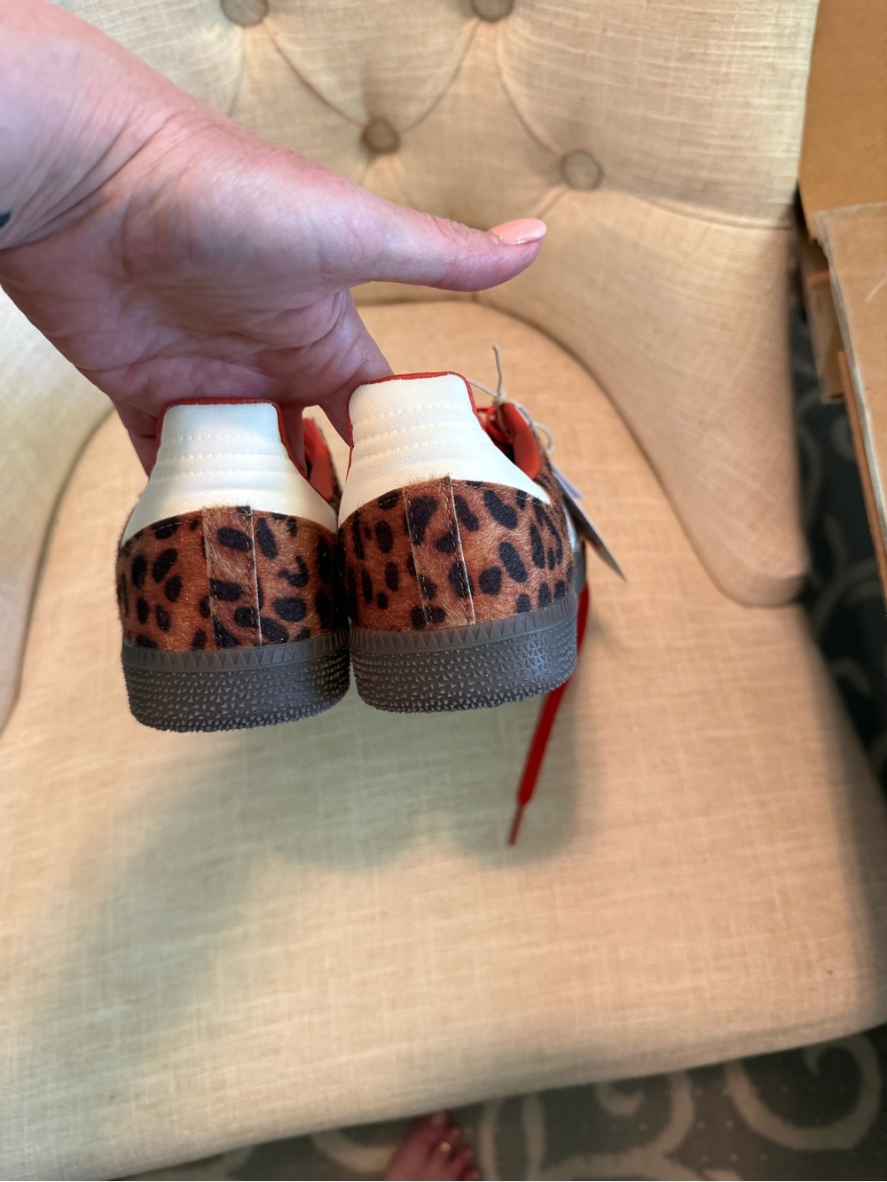 adidas Women’s Leopard Print Sneakers with Red Laces - Picture 3 of 5